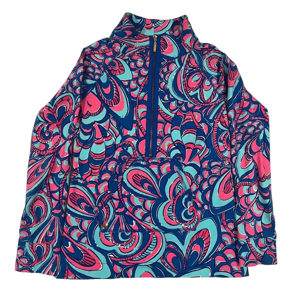 LILLY PULITZER Skipper Popover‎ Resort 2014 Reel Me In Blue Pink Sun XS 33261